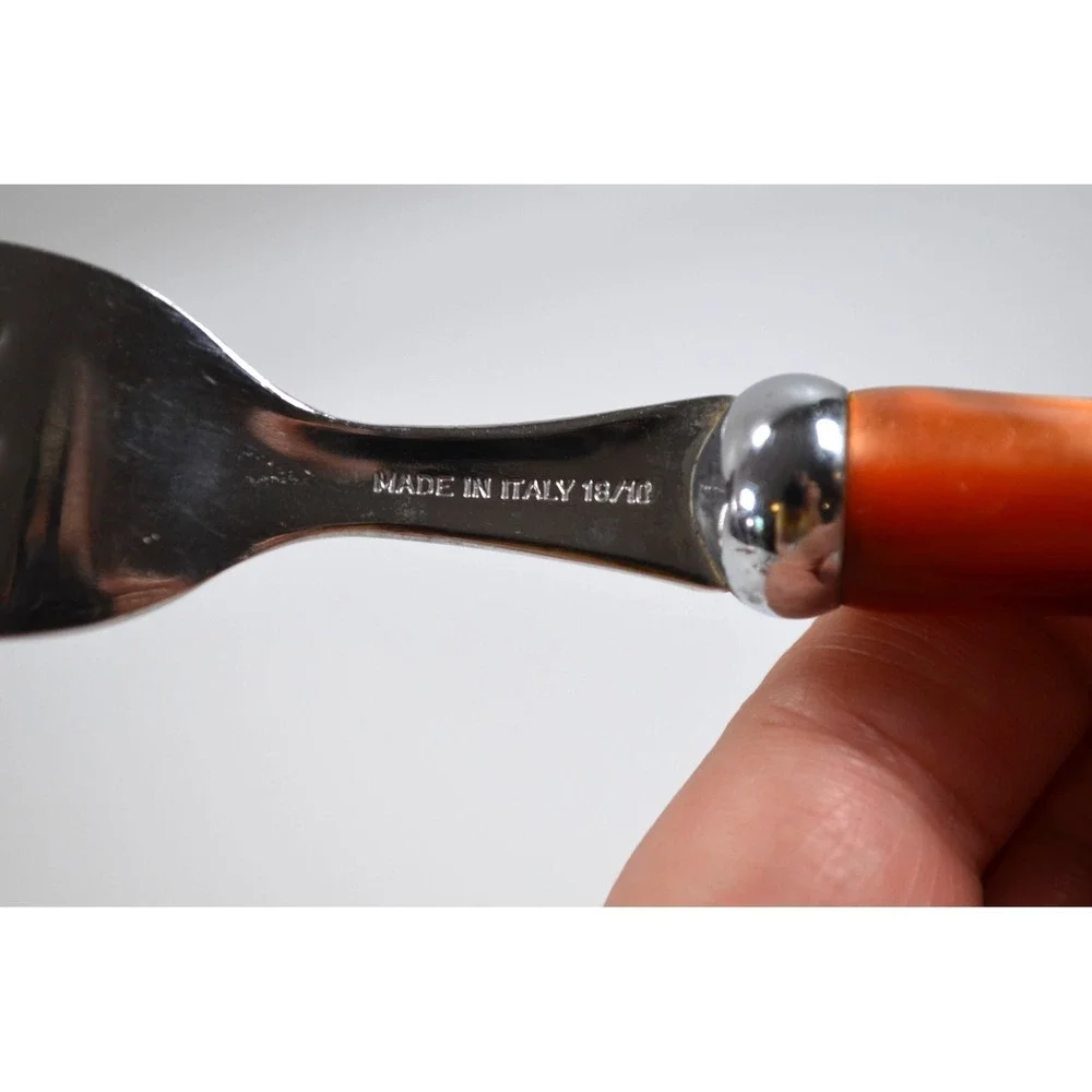 INOX 18/10 Faux Bamboo‎ Flatware 11-Piece Resin Made in Italy Stainless Vintage